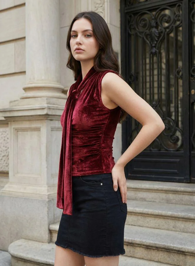 Freehand  Women Fitted Solid V-Neck Sleeveless Ruched Top for Women | Best Price UAE